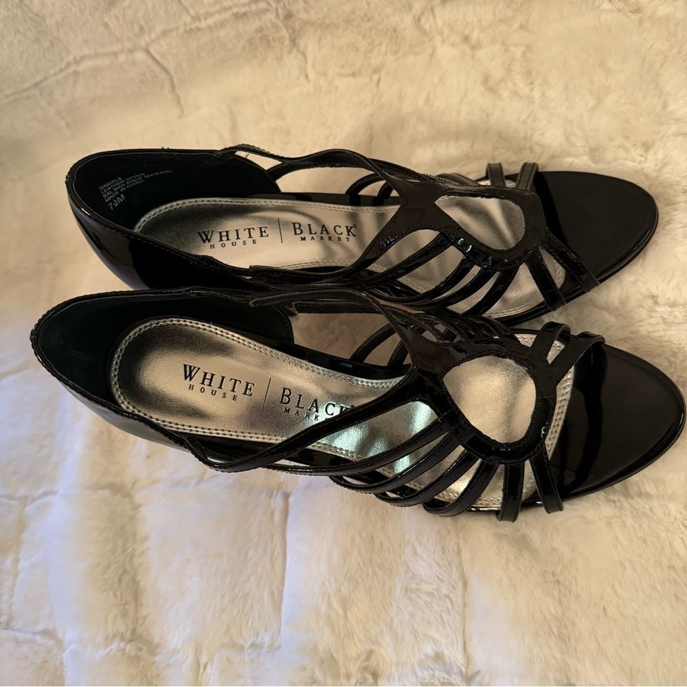 White House Black Market Black Strappy Heels Size 7.5 NEW 4 inch Heel - Picture 7 of 12